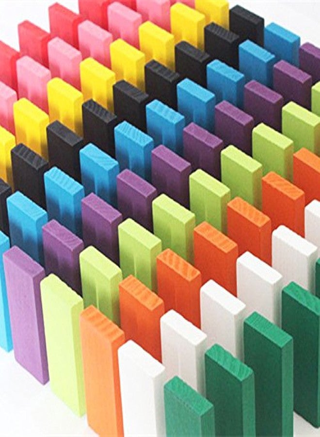 PULSBERY مجموعة دومينو ملونة من بولسبري، ١٠٠ قطعة، مع ١١ مكعبًا إضافيًا، ألعاب تعليمية للأطفال، بناء، تكديس، سباق، رمي، دومينو خشبي مع حقيبة وعلبة تخزين - Image 3